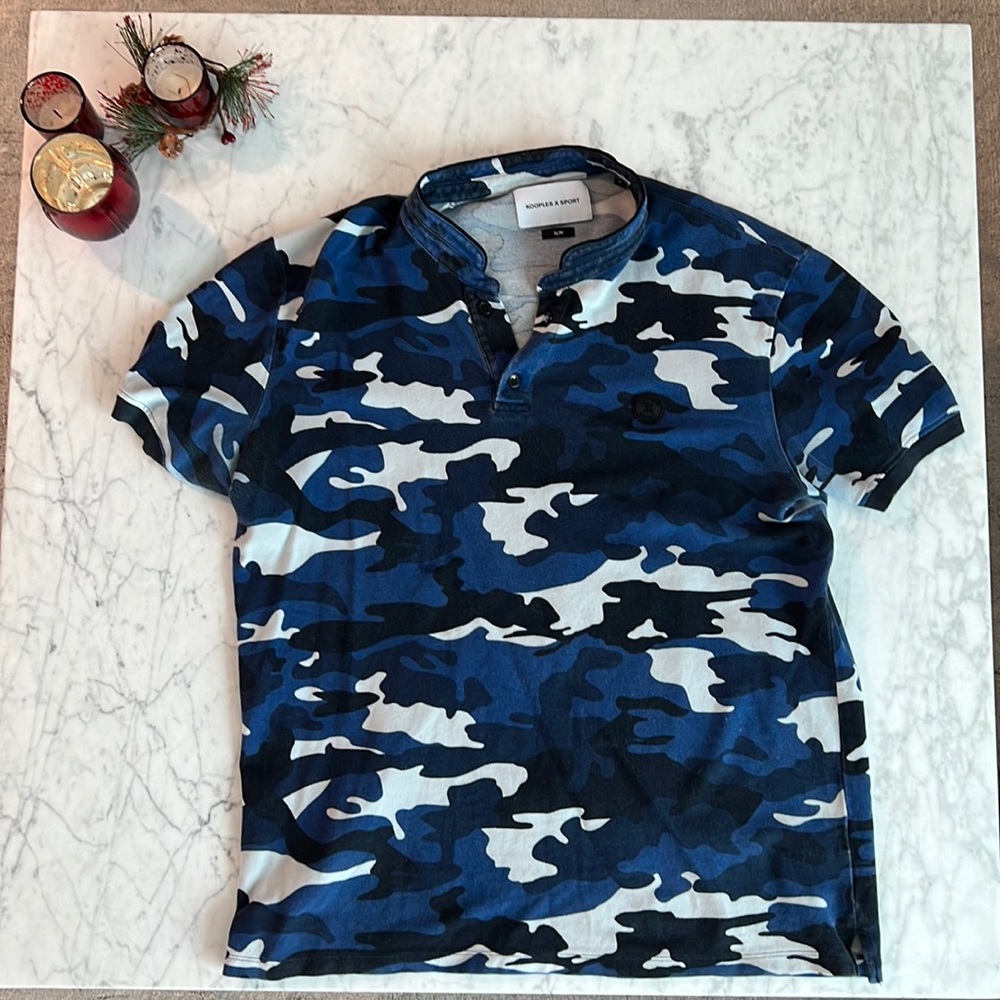 Kooples X Sport Polo, Blue Camo (Men’s SLIM M)